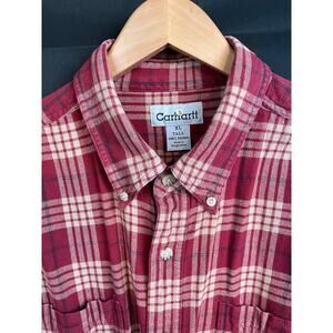 Carhartt XL Tall Plaid Flannel Shirt Red 100% Cotton Button Down Workwear